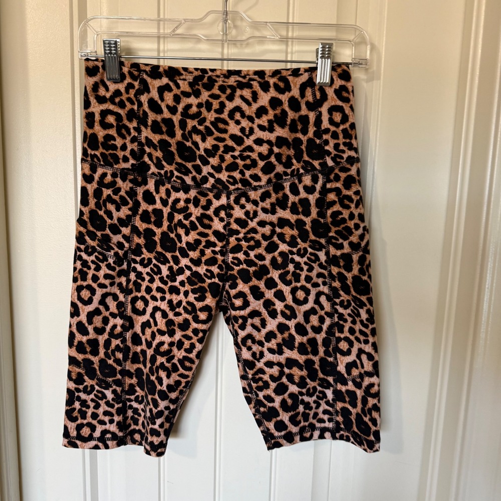 Leopard Print Bike Shorts Women's Pockets Athletic Workout Leggings Size M - Picture 2 of 5